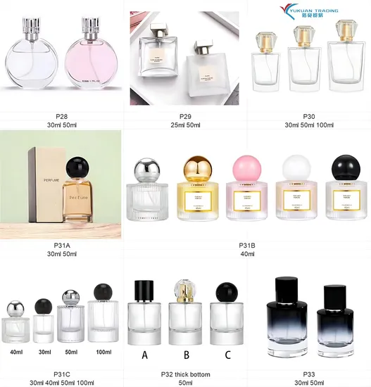 Bottiglia di profumo in vetro con profumo spray quadrato personalizzato nero/blu/trasparente, 30 ml, 50 ml/100 ml, bottiglia di profumo in vetro con serigrafia personalizzata